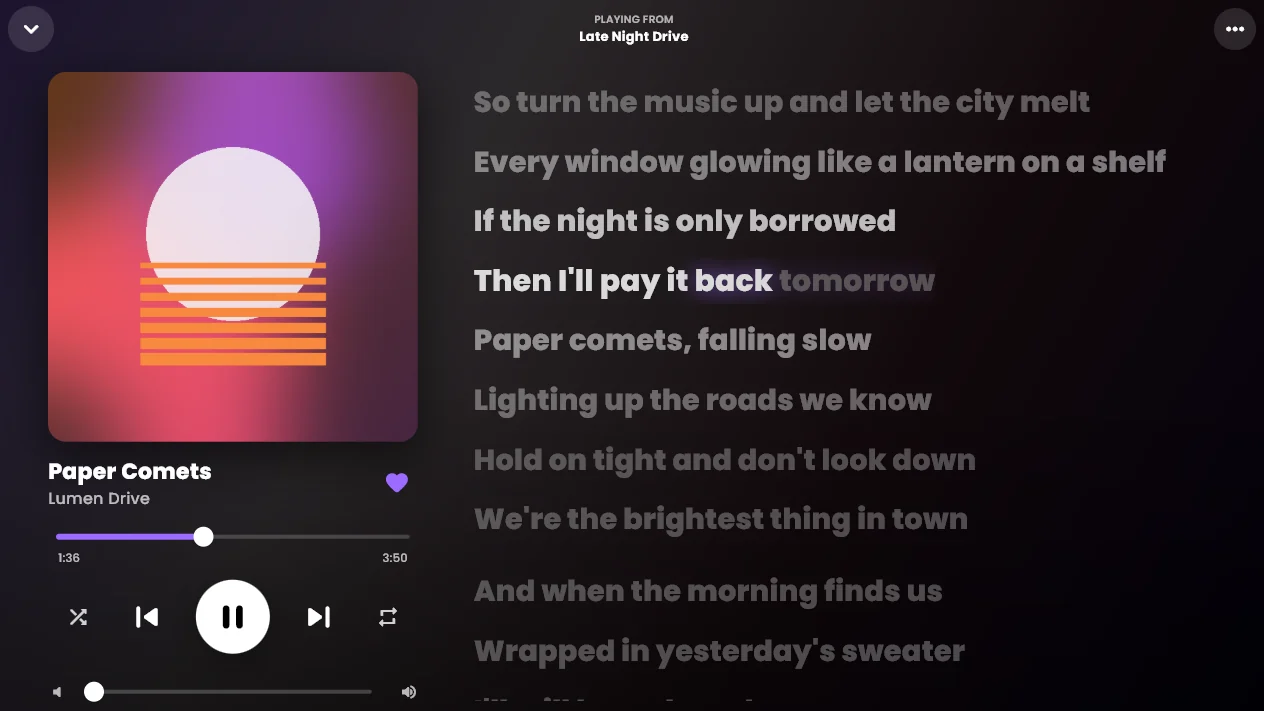 The Midnight OLED look: near-black with violet glow lyrics